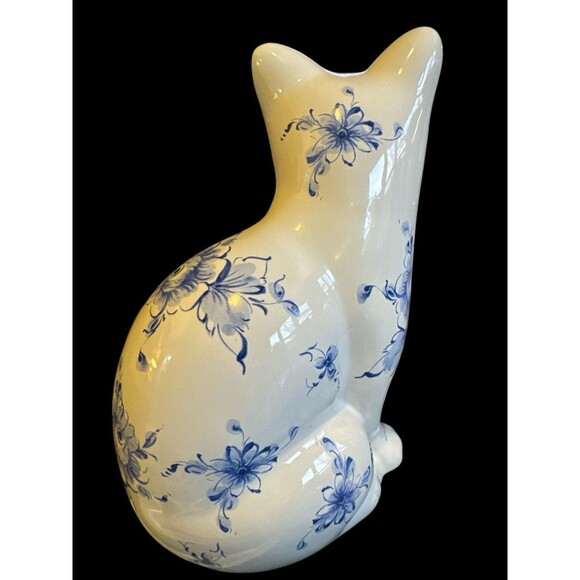 Ceramic Seated Cat Figurine Large 8.5”Floral Hand Painted Portugal Porcelain - Picture 11 of 11